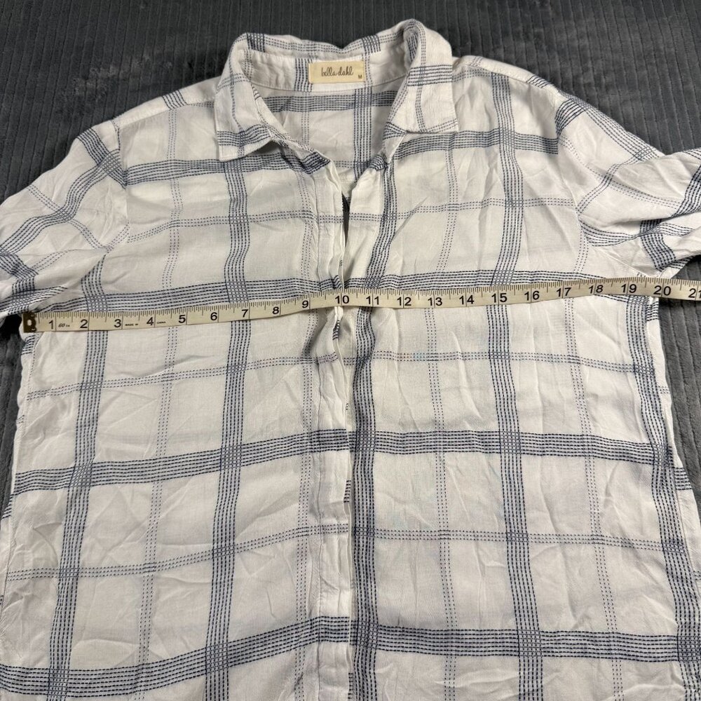 Bella Dahl High Low Button Down Blouse Top White Blue Plaid Womens M - Picture 6 of 10